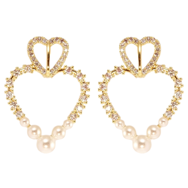 Сережки Xuping JEAN GOUJON Позолота 14K пусети Сердечки з цирконієм та перлами фото №5 Сережки Xuping JEAN GOUJON Позолота 14K пусети Сердечки з цирконієм та перлами фото №5
