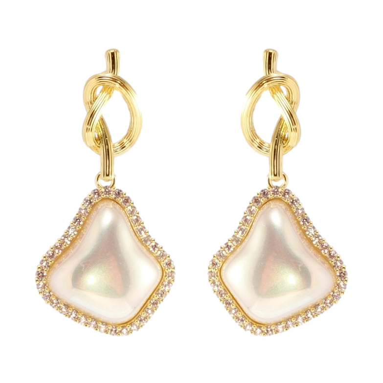 Серьги Xuping JEAN GOUJON Позолота 14K пусеты Перламутровые подвески на узелках фото №2