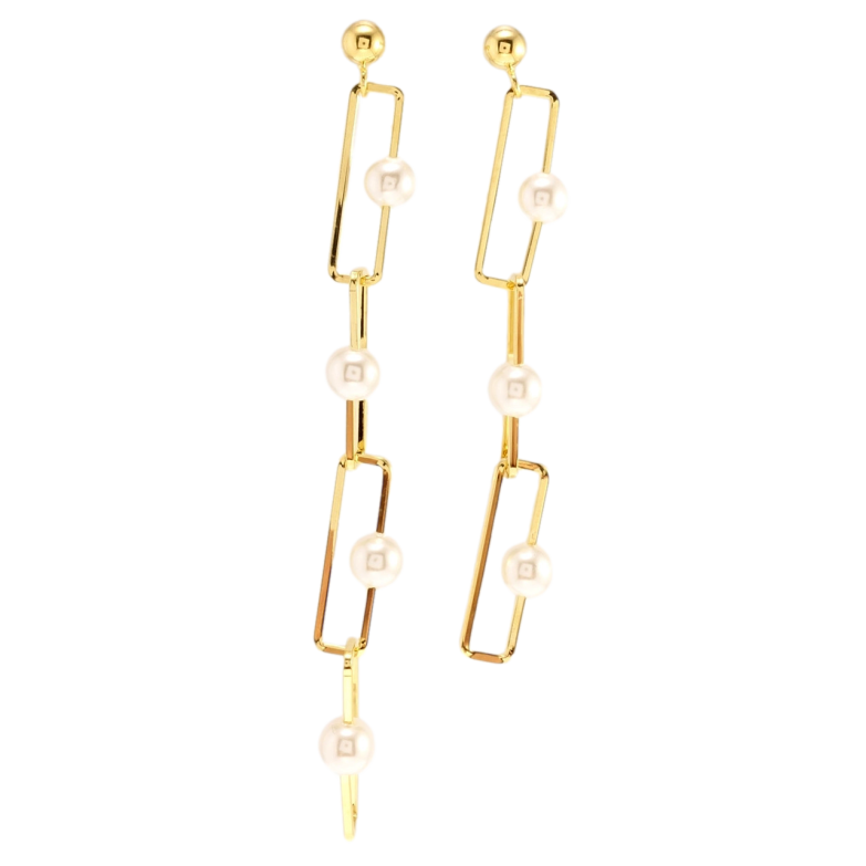 Серьги Xuping JEAN GOUJON Позолота 14K пусеты Ассиметричные подвески с жемчугом фото №3