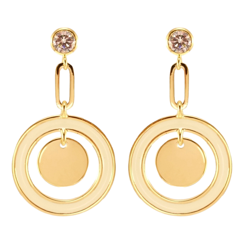 Сережки Xuping JEAN GOUJON Позолота 14K пусети Колечки з білою емаллю фото №2 Сережки Xuping JEAN GOUJON Позолота 14K пусети Колечки з білою емаллю фото №2