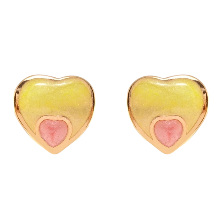 Серьги Xuping JEAN GOUJON Позолота 18K пусеты Сердечки с салатово-розовой эмалью фото №24