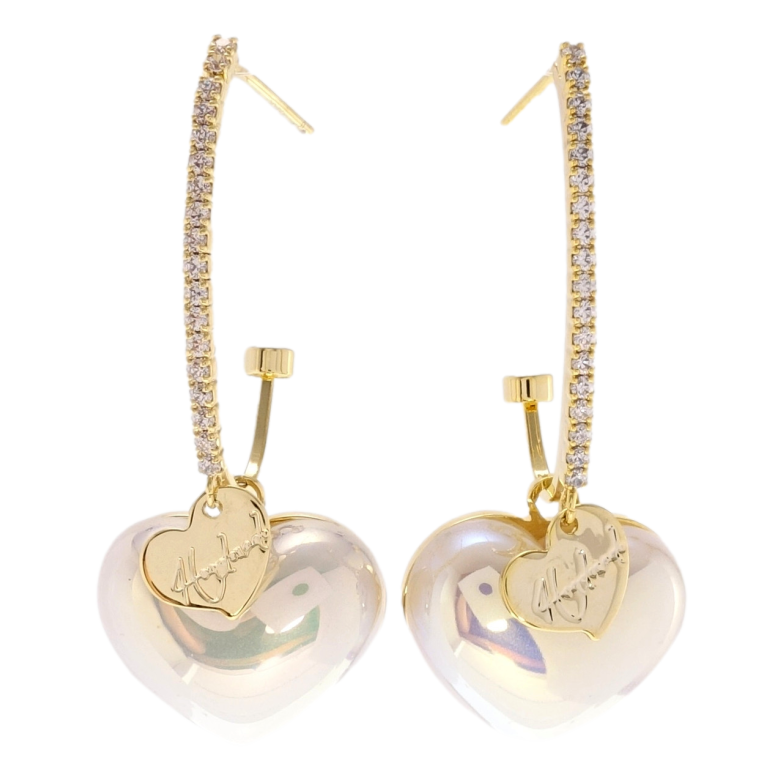 Серьги Xuping JEAN GOUJON Позолота 14K пусеты Перламутровые сердечки на кольцах фото №1