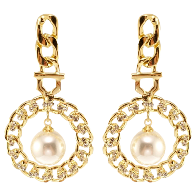 Серьги Xuping JEAN GOUJON Позолота 14K пусеты Орнамент цепочка с жемчугом фото №2