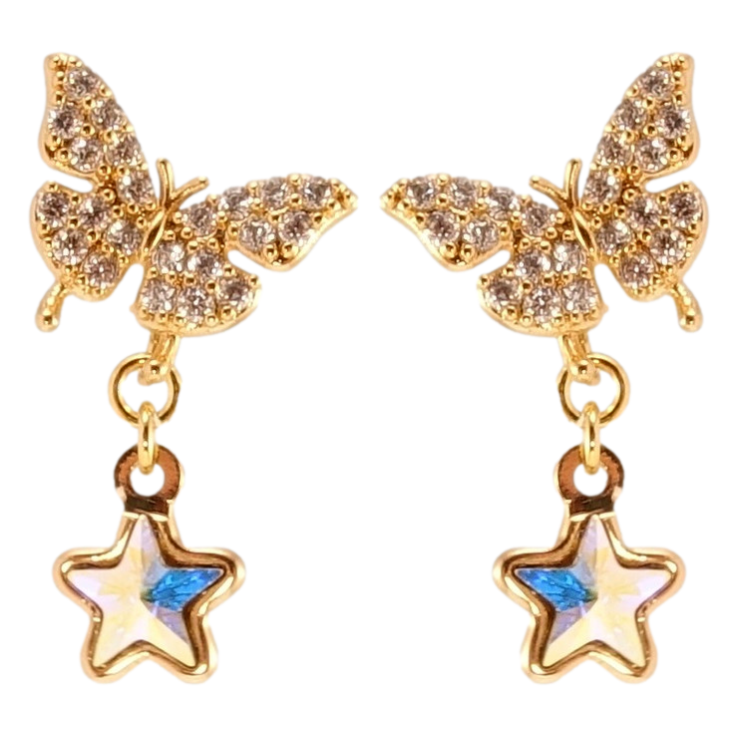 Сережки Xuping JEAN GOUJON Позолота 18K пусети Метелики з зірковими підвісками фото №2