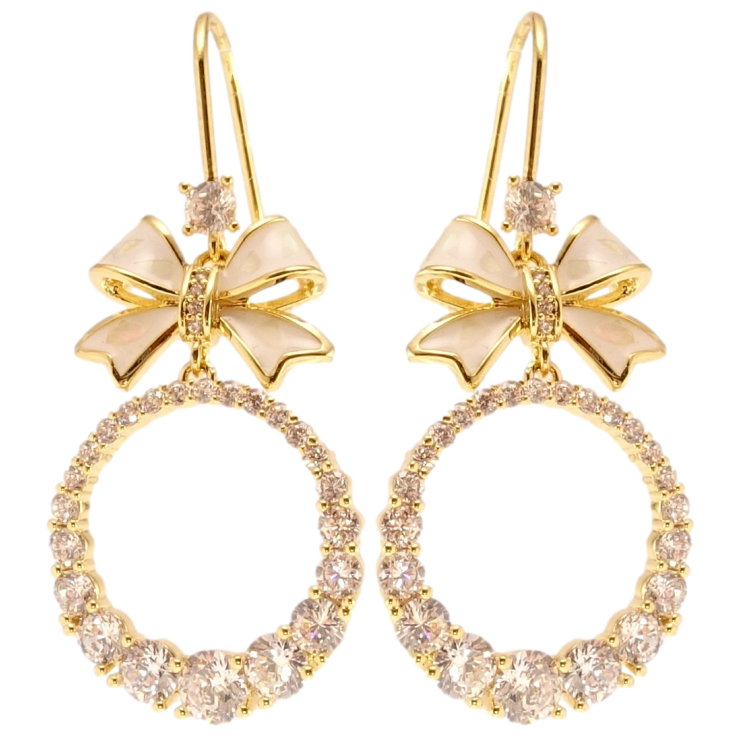 Серьги Xuping JEAN GOUJON Позолота 14K французский замок Банты с колечками инкрустация цирконием фото №9