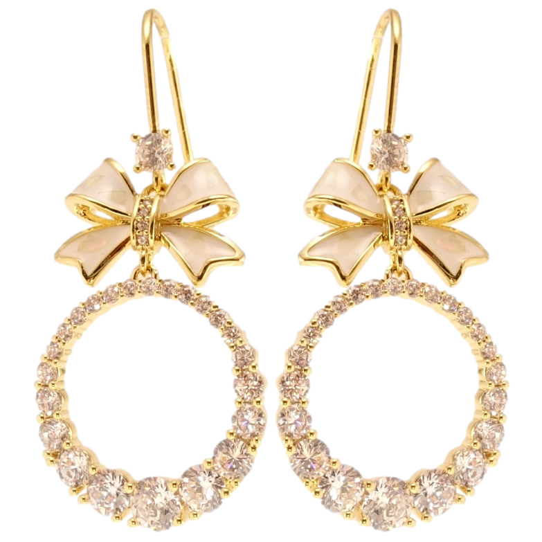 Сережки Xuping JEAN GOUJON Позолота 14K французький замок Банти з колечками інкрустація цирконієм фото №4 Сережки Xuping JEAN GOUJON Позолота 14K французький замок Банти з колечками інкрустація цирконієм фото №4