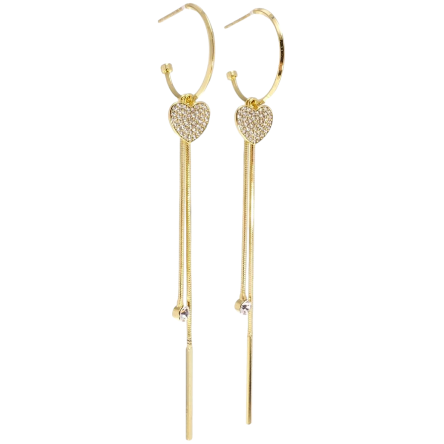 Сережки Xuping JEAN GOUJON Позолота 14K пусети Сердечки з ланцюжками на кільцях фото №1