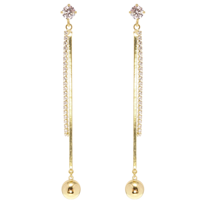Серьги Xuping JEAN GOUJON Позолота 14K пусеты Кристальная цепочка с шариком фото №1