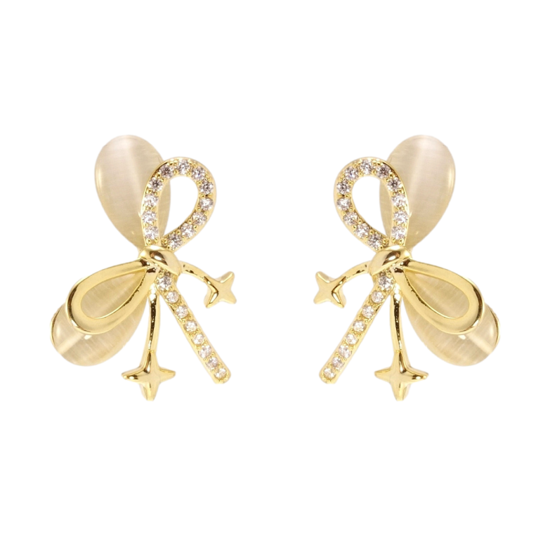 Серьги Xuping JEAN GOUJON Позолота 14K пусеты Банты с Кошачьим глазом фото №5 Серьги Xuping JEAN GOUJON Позолота 14K пусеты Банты с Кошачьим глазом фото №5
