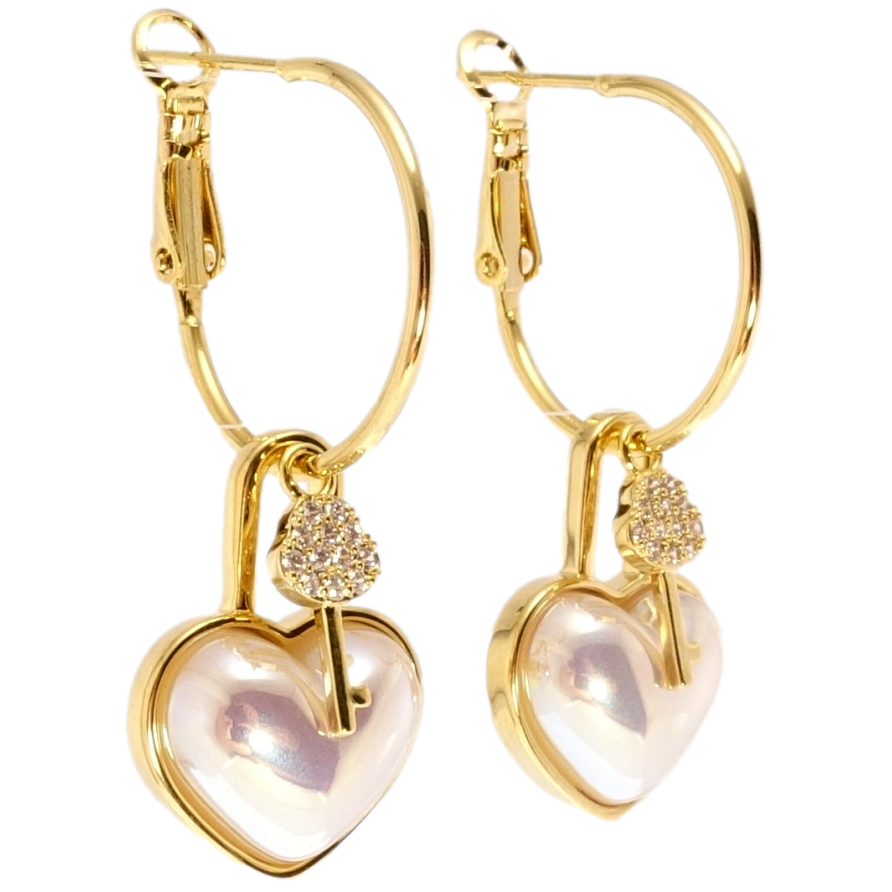 Серьги Xuping JEAN GOUJON Позолота 14K кольца (конго) с подвесками Перламутровые сердечки с ключиками ø 2см фото №1 Серьги Xuping JEAN GOUJON Позолота 14K кольца (конго) с подвесками Перламутровые сердечки с ключиками ø 2см фото №1