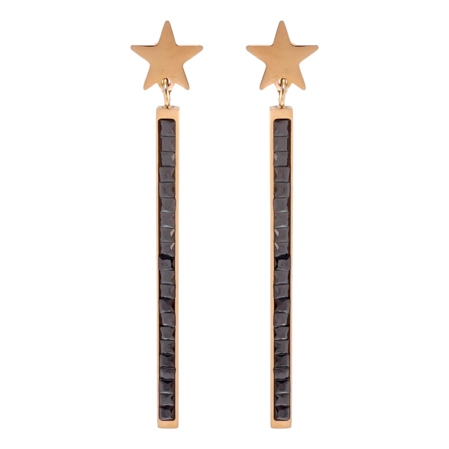 Сережки Xuping TTM Stainless Steel колір РО пусети Зірки з доріжками чорних кристалів фото №1 Сережки Xuping TTM Stainless Steel колір РО пусети Зірки з доріжками чорних кристалів фото №1