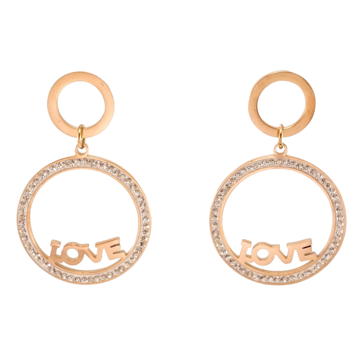 Серьги Xuping TTM Stainless Steel цвет РО пусеты Колечки с цирконием и надписью Love фото №20