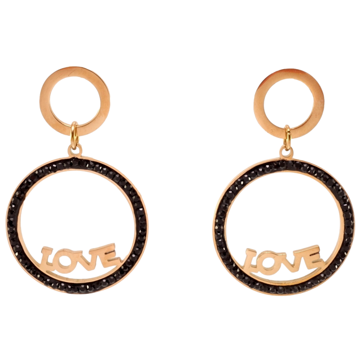 Серьги Xuping TTM Stainless Steel цвет РО пусеты Колечки с черным цирконием и надписью Love фото №17