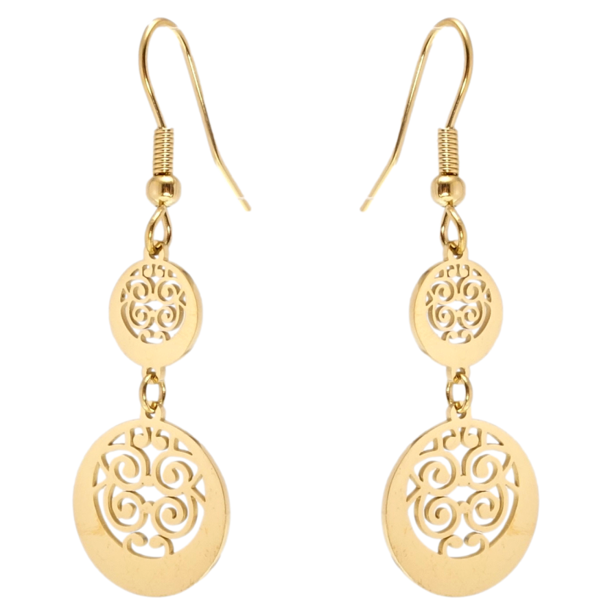 Серьги Xuping TTM Stainless Steel цвет 14K подвески французский замок Ажурные подвески фото №1 Серьги Xuping TTM Stainless Steel цвет 14K подвески французский замок Ажурные подвески фото №1