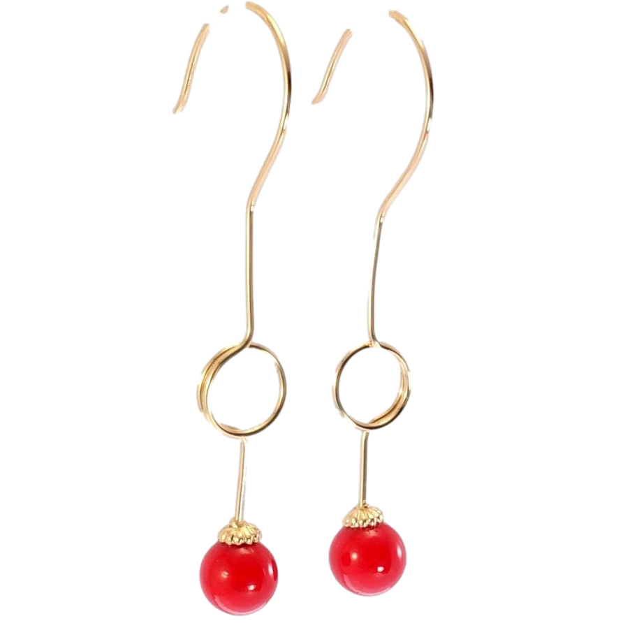 Серьги Xuping Позолота 18K французский замок Декоративные подвески с красными шариками фото №1 Серьги Xuping Позолота 18K французский замок Декоративные подвески с красными шариками фото №1
