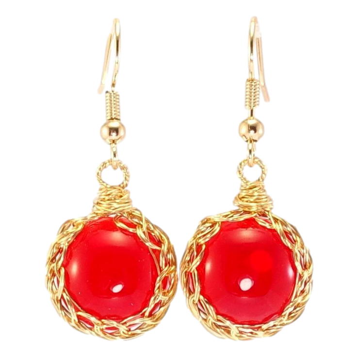 Серьги Xuping Позолота 18K французский замок Красные стеклянные полусферы в оправе из проволоки фото №19