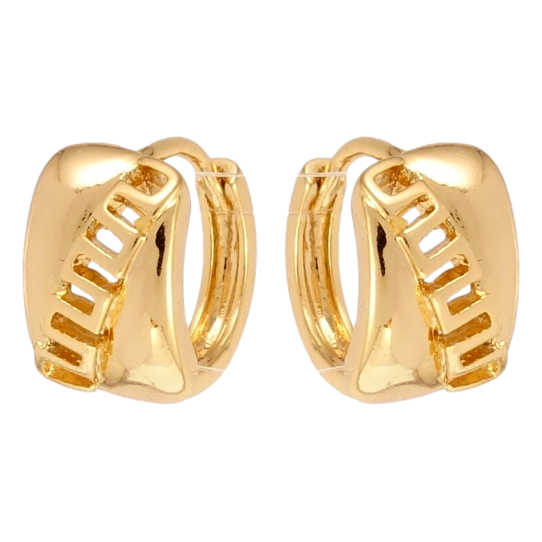 Серьги Xuping Позолота 18K колечки Диагональные меандровые линии фото №2 Серьги Xuping Позолота 18K колечки Диагональные меандровые линии фото №2