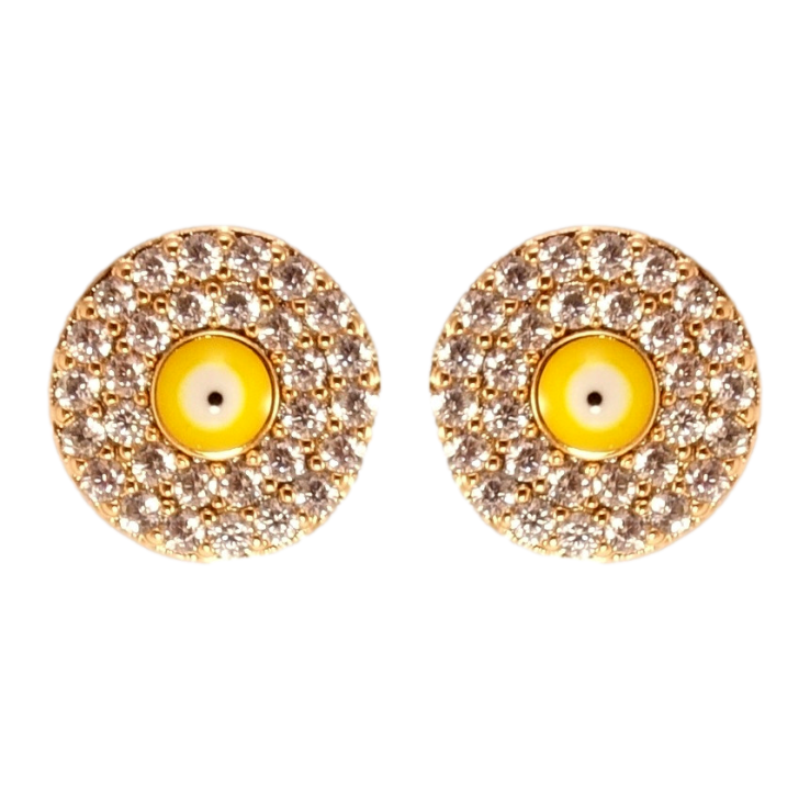 Серьги Xuping Позолота 18K пусеты Желтый Глаз Фатимы инкрустация цирконием ø 8мм фото №5