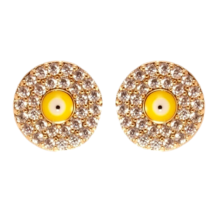 Серьги Xuping Позолота 18K пусеты Желтый Глаз Фатимы инкрустация цирконием ø 8мм фото №1 Серьги Xuping Позолота 18K пусеты Желтый Глаз Фатимы инкрустация цирконием ø 8мм фото №1