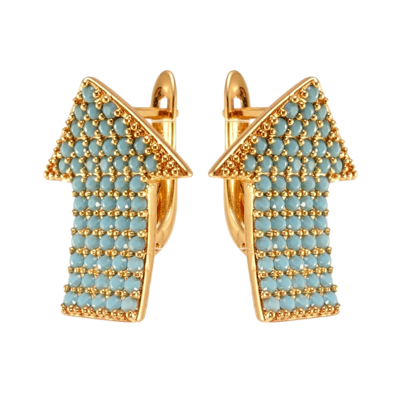 Сережки Xuping Позолота 18K англійський замок Вигнуті стрілочки з доріжками блакитного цирконію фото №11 Сережки Xuping Позолота 18K англійський замок Вигнуті стрілочки з доріжками блакитного цирконію фото №11