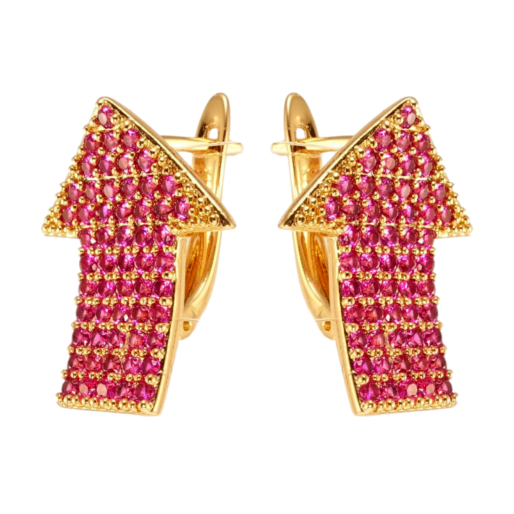 Серьги Xuping Позолота 18K английский замок Изогнутые стрелочки с дорожками малинового циркония фото №5 Серьги Xuping Позолота 18K английский замок Изогнутые стрелочки с дорожками малинового циркония фото №5