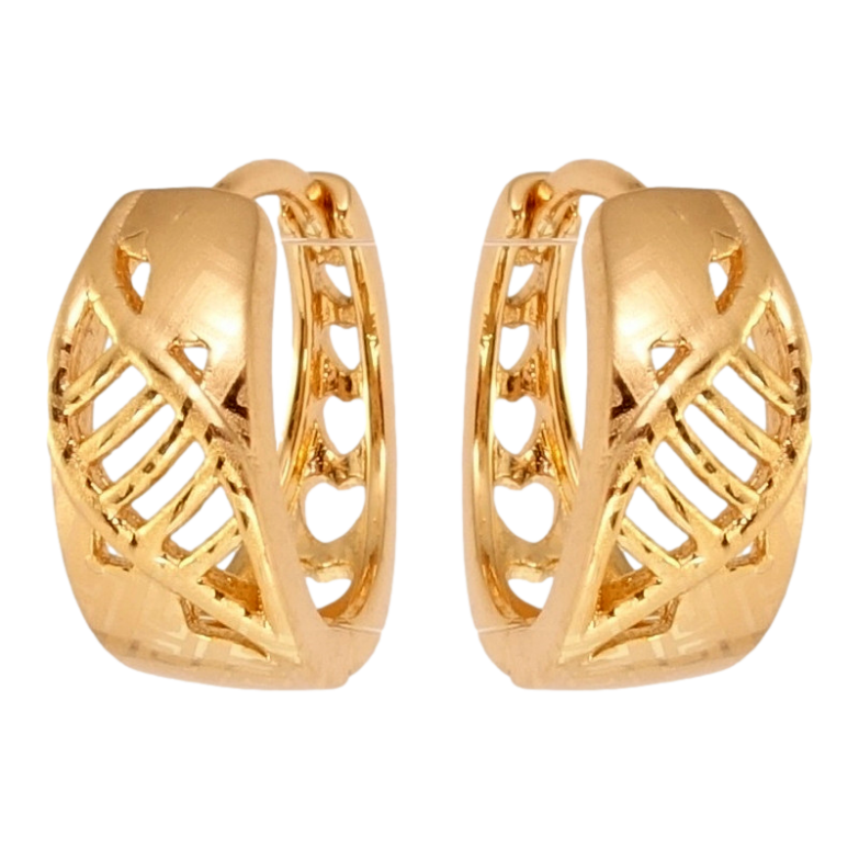 Серьги Xuping Позолота 18K колечки Резные листочки с меандровым узором напылением фото №1 Серьги Xuping Позолота 18K колечки Резные листочки с меандровым узором напылением фото №1