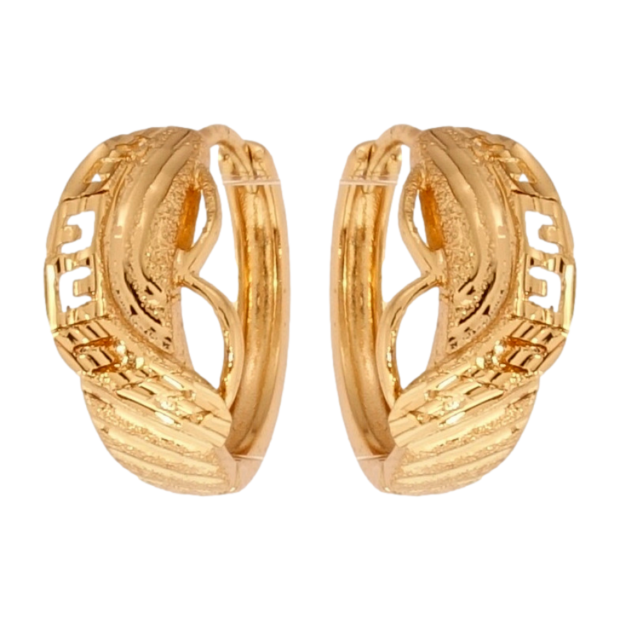 Серьги Xuping Позолота 18K колечки Фантазийный орнамент с шагренью и насечками фото №1 Серьги Xuping Позолота 18K колечки Фантазийный орнамент с шагренью и насечками фото №1
