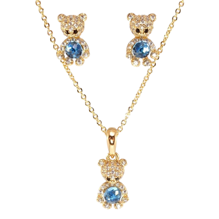 Набор Xuping цвет 18K с кр-ми Swarovski Серьги Кулон на цепочке Мишки с кр-ми Aquamarine длина 44,5см х фото №19
