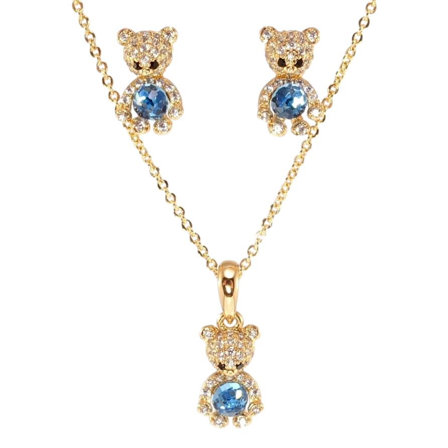 Набор Xuping цвет 18K с кр-ми Swarovski Серьги Кулон на цепочке Мишки с кр-ми Aquamarine длина 44,5см х фото №1 Набор Xuping цвет 18K с кр-ми Swarovski Серьги Кулон на цепочке Мишки с кр-ми Aquamarine длина 44,5см х фото №1