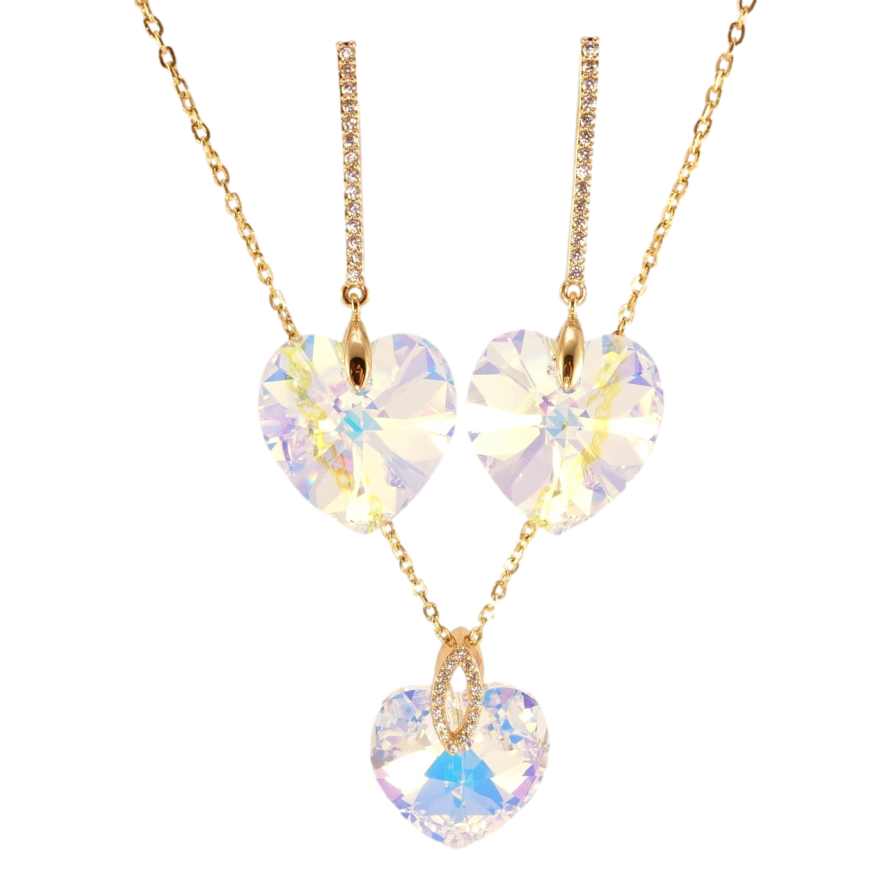 Набір Xuping колір 18K з кр-ми Swarovski Сережки Кулон на ланцюжку Сердечки Shimmer довжина 40-45см фото №1 Набір Xuping колір 18K з кр-ми Swarovski Сережки Кулон на ланцюжку Сердечки Shimmer довжина 40-45см фото №1