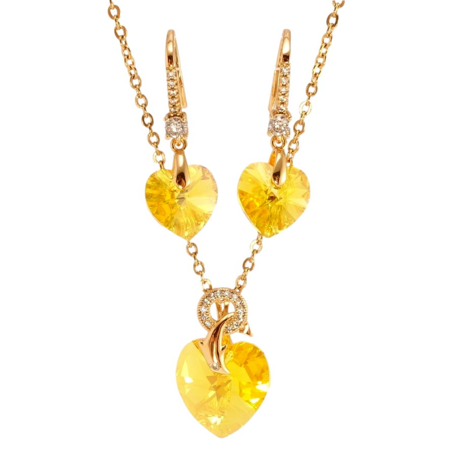Набор Xuping цвет 18K с кр-ми Swarovski Серьги Кулон на цепочке Сердечки Buttercup длина 40-45см фото №1 Набор Xuping цвет 18K с кр-ми Swarovski Серьги Кулон на цепочке Сердечки Buttercup длина 40-45см фото №1