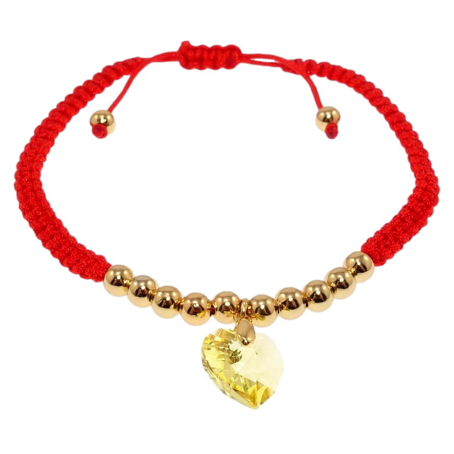 Браслет Xuping QQMM цвет 18K с кр-ми Swarovski Красный шнур с желтым сердцем на затяжке 16-22см х 5мм фото №1 Браслет Xuping QQMM цвет 18K с кр-ми Swarovski Красный шнур с желтым сердцем на затяжке 16-22см х 5мм фото №1