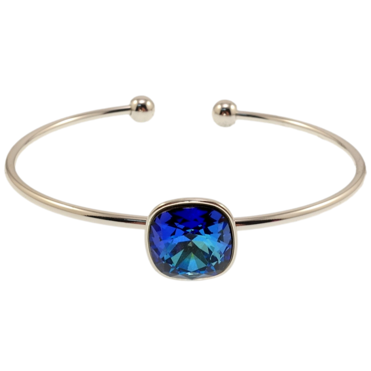Браслет Xuping цвет Родий с кр-ми Swarovski Кристалл Capri Blue, 14х14мм ø 6см фото №2