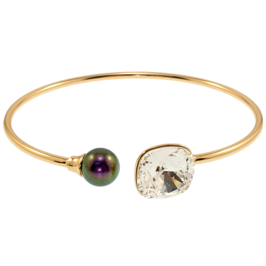 Браслет Xuping цвет 18K с кр-ми Swarovski Черная жемчужина с кристаллом Clear ø 6см фото №1