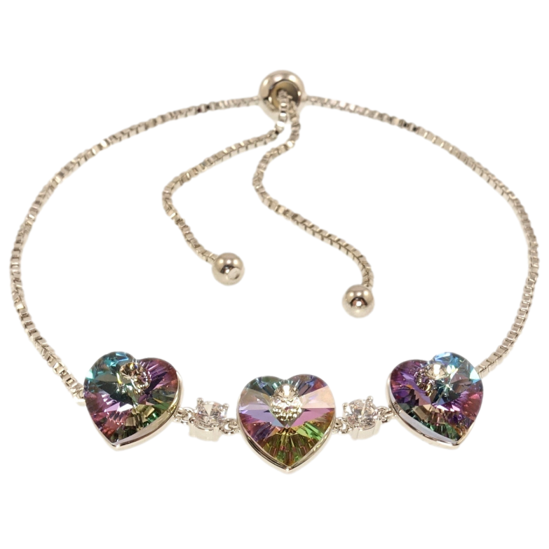 Браслет Xuping цвет Родий с кр-ми Swarovski Три сердечка Paradise Shine на цепочке на бегунке 12-28см х 2мм фото №4