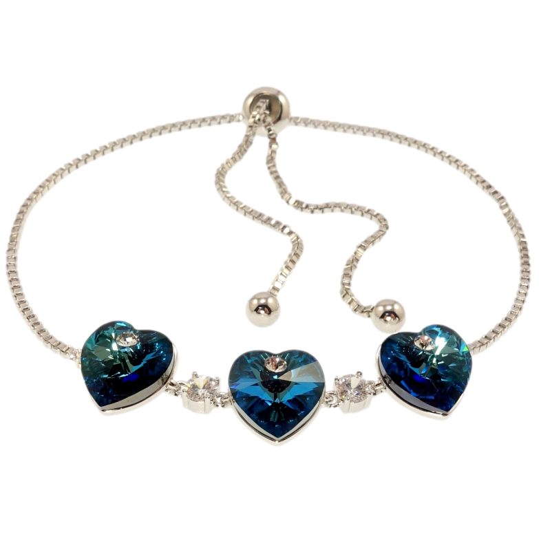Браслет Xuping колір Родій з кр-ми Swarovski Три серця Metallic Blue на ланцюжку на бігунці 12-28см х 2мм фото №16 Браслет Xuping колір Родій з кр-ми Swarovski Три серця Metallic Blue на ланцюжку на бігунці 12-28см х 2мм фото №16