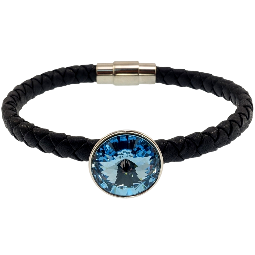 Браслет Xuping цвет Родий с кр-ми Swarovski Кожаный синий шнур магнитная застежка Aquamarine ø 15мм длина фото №1 Браслет Xuping цвет Родий с кр-ми Swarovski Кожаный синий шнур магнитная застежка Aquamarine ø 15мм длина фото №1