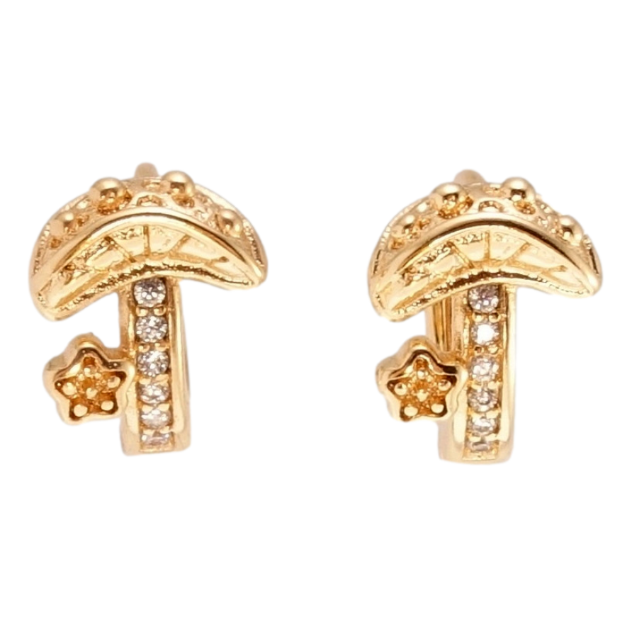 Сережки Xuping M&L Колір 18K колечка Грибочки візерунок на один бік фото №1 Сережки Xuping M&L Колір 18K колечка Грибочки візерунок на один бік фото №1