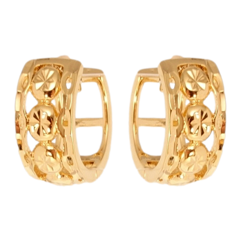 Серьги Xuping Позолота 18K колечки Фантазийный орнамент с звездочками насечками фото №1 Серьги Xuping Позолота 18K колечки Фантазийный орнамент с звездочками насечками фото №1