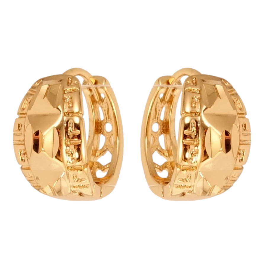 Серьги Xuping Позолота 18K колечки Орнамент пирамидки с греческим узором фото №1 Серьги Xuping Позолота 18K колечки Орнамент пирамидки с греческим узором фото №1