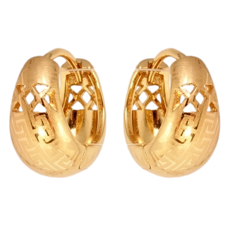 Серьги Xuping Позолота 18K колечки Корзинки с резным узором  и меандровым орнаментом напылением фото №15