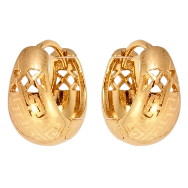 Сережки Xuping Позолота 18K колечка Кошики з різьбленим візерунком та меандровим орнаментом напиленням фото №1 Сережки Xuping Позолота 18K колечка Кошики з різьбленим візерунком та меандровим орнаментом напиленням фото №1