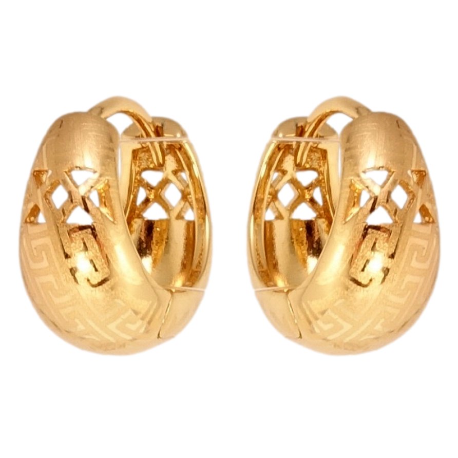 Серьги Xuping Позолота 18K колечки Корзинки с резным узором и меандровым орнаментом напылением фото №1 Серьги Xuping Позолота 18K колечки Корзинки с резным узором и меандровым орнаментом напылением фото №1