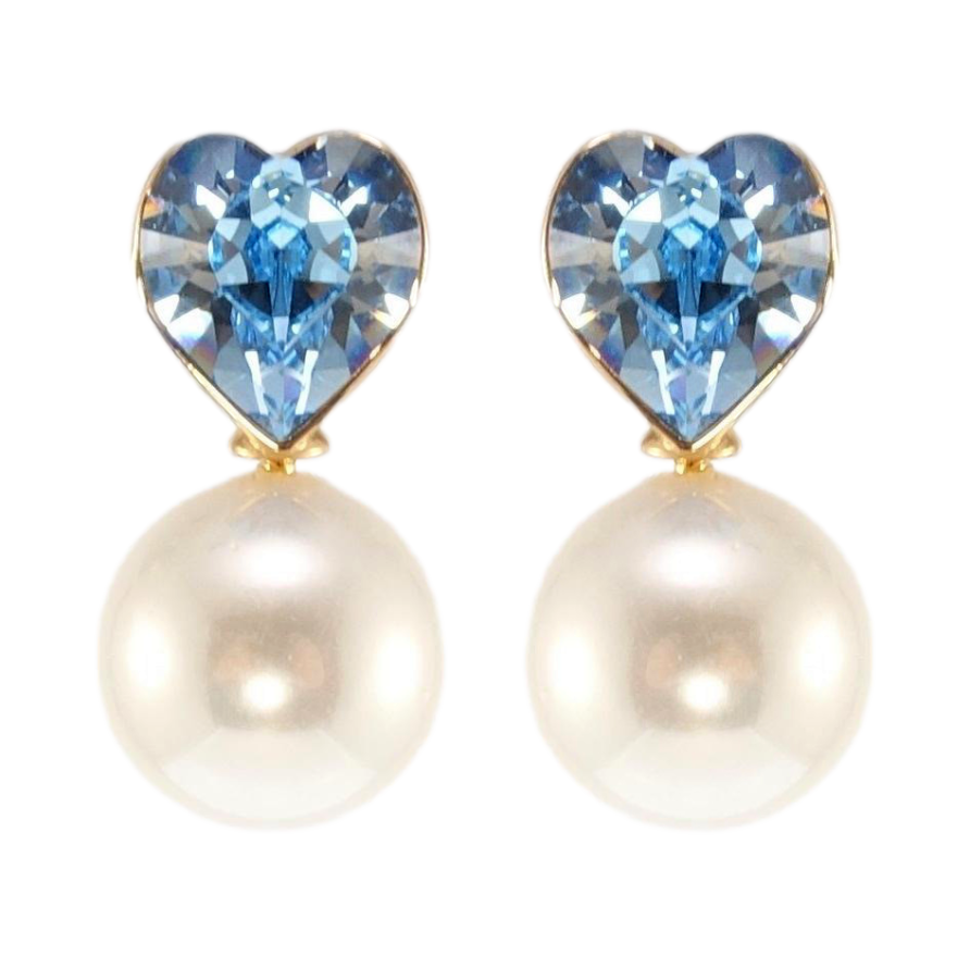 Сережки Xuping колір 18K з кристалами Swarovski пусети Серце Aquamarine з перлиною фото №1 Сережки Xuping колір 18K з кристалами Swarovski пусети Серце Aquamarine з перлиною фото №1