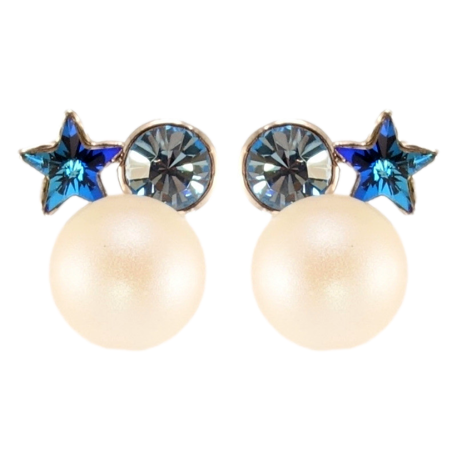 Серьги Xuping цвет Родий с кристаллами Swarovski пусеты Жемчужина с кристаллами Capri Blue и Montana фото №1