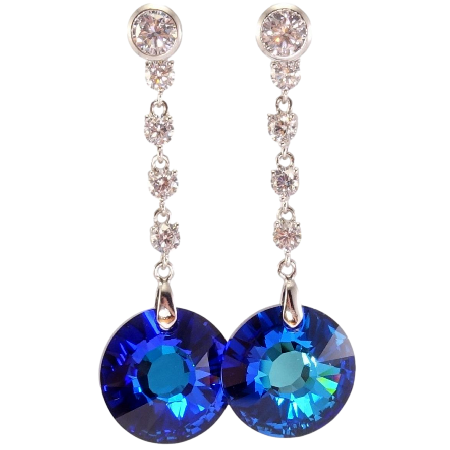 Серьги Xuping цвет Родий с кристаллами Swarovski пусеты Кристаллы Capri Blue фото №1