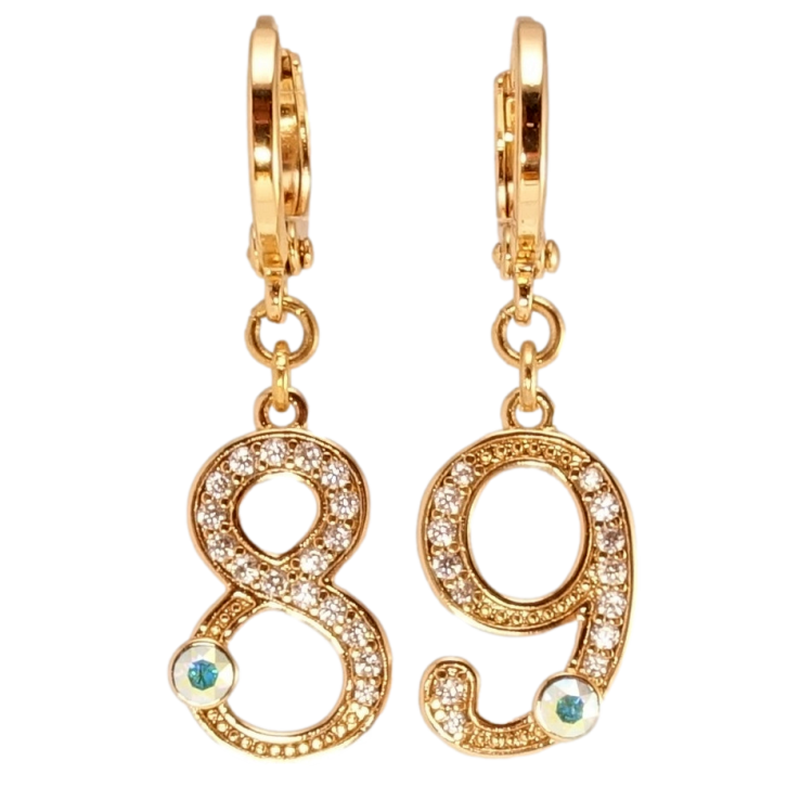 Серьги Xuping цвет 18K с кристаллами Swarovski подвески на колечках Цифры 89 с кристаллами АВ и фото №8