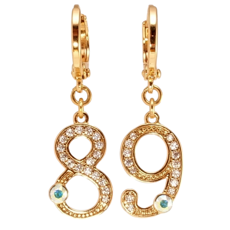 Сережки Xuping колір 18K з кристалами Swarovski підвіски на колечках Цифри 89 з кристалами АВ фото №4