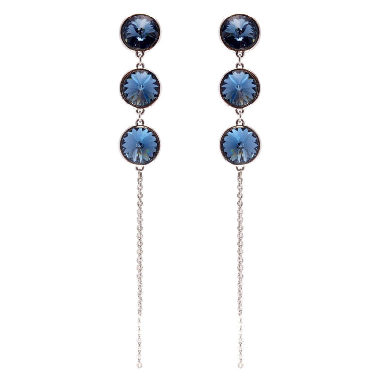 Сережки Xuping колір Родій з кристалами Swarovski пусети Кристали Montana на ланцюжку фото №5 Сережки Xuping колір Родій з кристалами Swarovski пусети Кристали Montana на ланцюжку фото №5