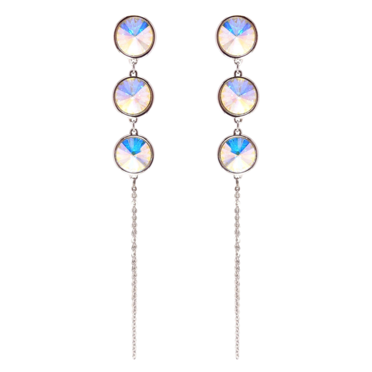Сережки Xuping колір Родій з кристалами Swarovski пусети Кристали АВ на ланцюжку фото №22 Сережки Xuping колір Родій з кристалами Swarovski пусети Кристали АВ на ланцюжку фото №22